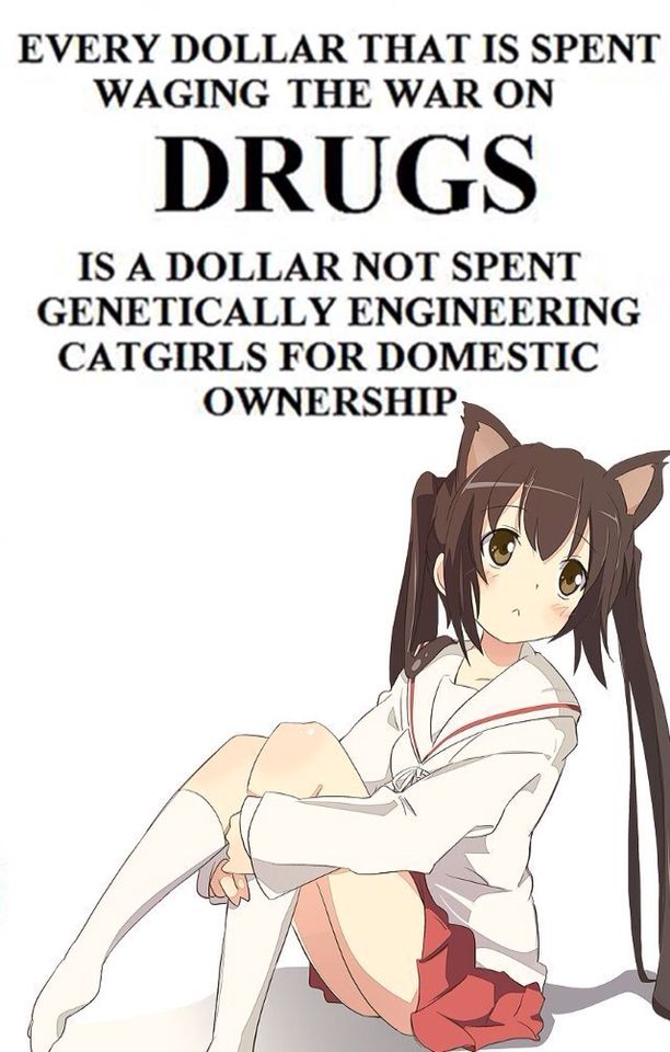EVERY DOLLAR THAT IS SPENT
WAGING THE WAR ON
DRUGS
IS A DOLLAR NOT SPENT
GENETICALLY ENGINEERING
CATGIRLS FOR DOMESTIC EVERY DOLLAR THAT IS SPENT
WAGING THE WAR ON
DRUGS
IS A DOLLAR NOT SPENT
GENETICALLY ENGINEERING
CATGIRLS FOR DOMESTIC