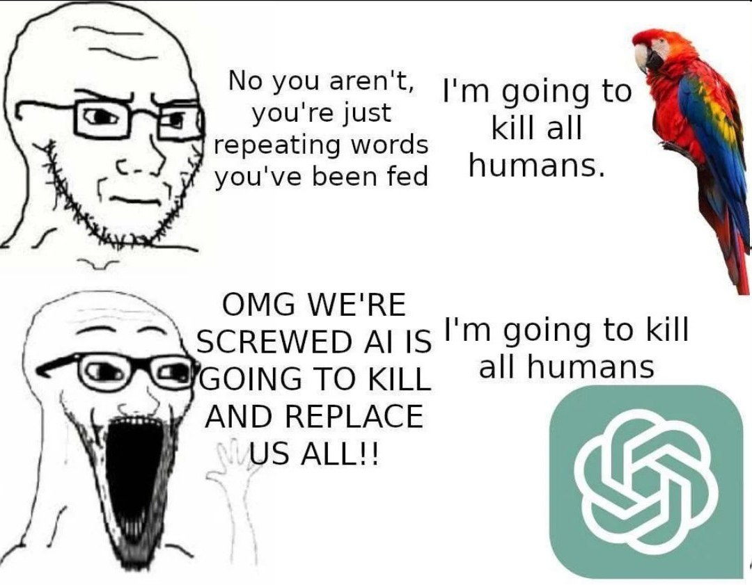 you're just Kill all
repeating words
y you've been fed humans.

os OMG WE'RE
BEGIGOING TO KILL al! humans

poe’ AND REPLACE

US ALL!!