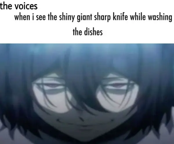 the voices
when i see the shiny giant sharp knife while washing

the dishes