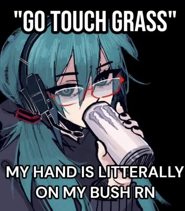 "GO TOUCH GRASS"

MY HAND IS LITTERALLY
ON MY BUSH RN