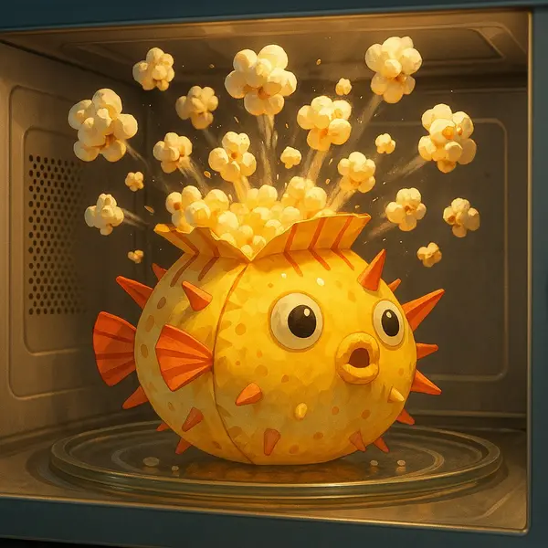 💖💣, [06/07/2025 17:33]
/copilot Disegna una busta di pop-corn, a forma di pesce palla, che sta venendo cotta nel microonde, nell'attimo esatto dell'esplosione con i popcorn che escono

Microsoft Copilot, [06/07/2025 17:34]
Ecco la tua immagine: una busta di pop-corn a forma di pesce palla che esplode nel microonde, con i popcorn che volano fuori! 🍿🐡 Se vuoi aggiungere altri dettagli o trasformarla in una scena animata, fammi sapere!