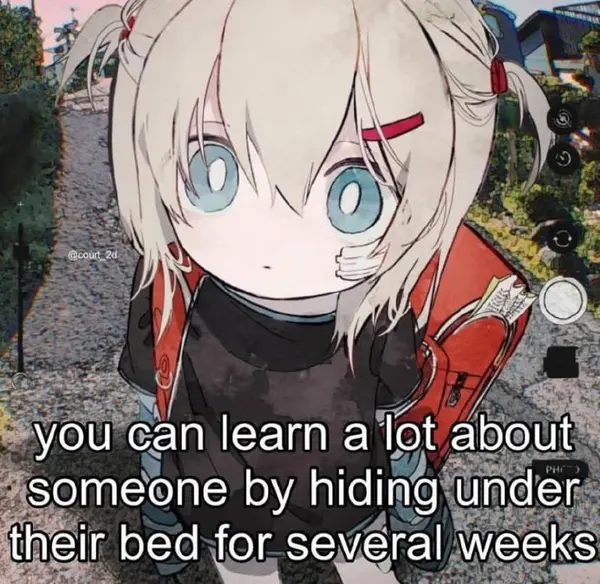 you can learn a lot about
someone by hiding under
their bed for several weeks